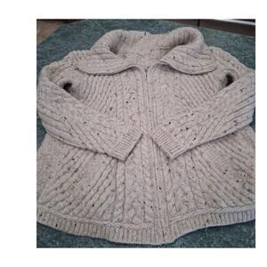 Aran Mor Ireland Womens M 100% Merino Wool Zip Sweater Cable Cardigan Beige EUC
